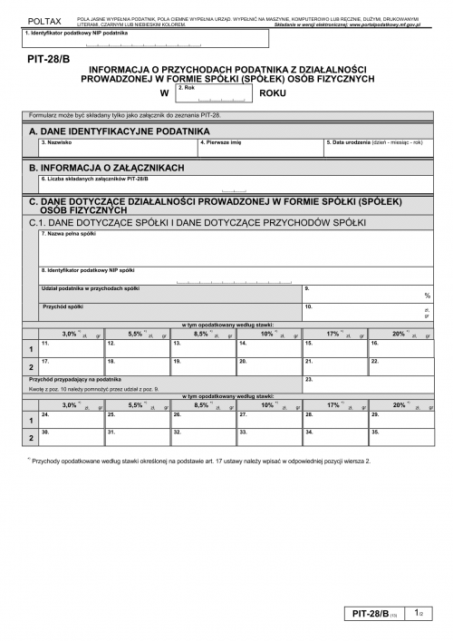 PIT-28/B (13) (2015) (archiwalny) Informacja o przychodach podatnika z...