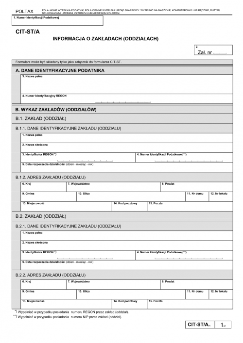 CIT-ST/A (5) (archiwalny) Informacja o zakładach (oddziałach)