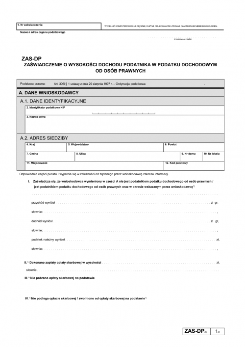 ZAS-DP (5) (od 2019) Zaświadczenie o wysokości obrotu w podatku od tow...