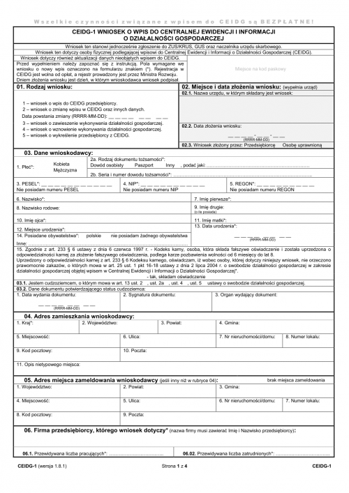 CEIDG-1 (1.8.1) (archiwalny) Wniosek o wpis do centralnej ewidencji i ...