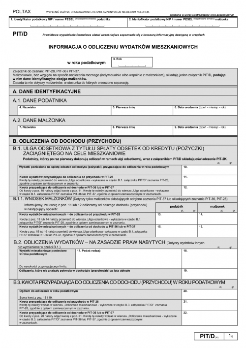 PIT/D (30) (archiwalny) (2022) Informacja o odliczeniu wydatków mieszk...