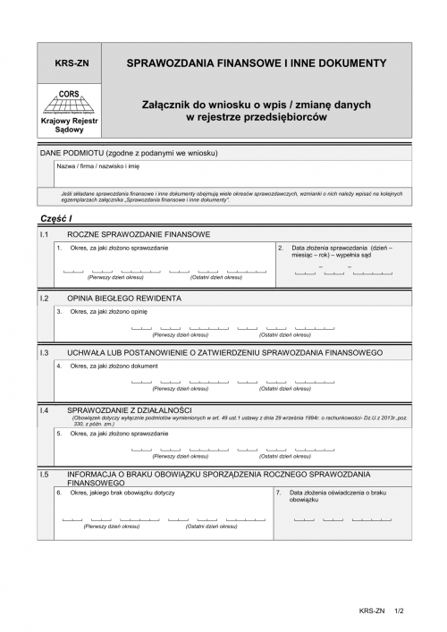 KRS-ZN (archiwalny) Sprawozdania finansowe i inne dokumenty - Załączni...