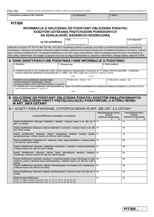 PIT/BR (7) (2023-2024) Informacja o odliczeniu od podstawy obliczenia ...