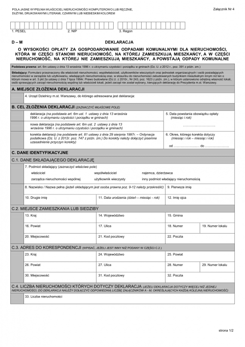 D - M (archiwalny) Deklaracja o wysokości opłaty za gospodarowanie odp...