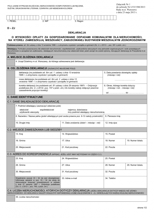 D - ZJ (archiwalny) Deklaracja o wysokości opłaty za gospodarowanie od...