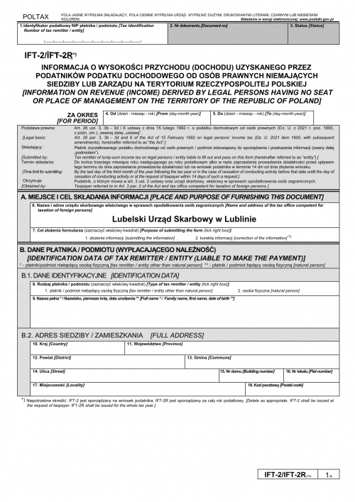 IFT-2 (10) (archiwalny) (2022-2024) Informacja o wysokości przychodu (...